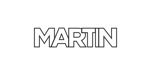 Martin in the Slovakia emblem. The design features a geometric style, vector illustration with bold typography in a modern font. The graphic slogan lettering.