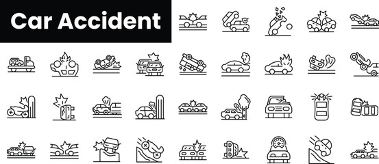 Set of outline car accident icons