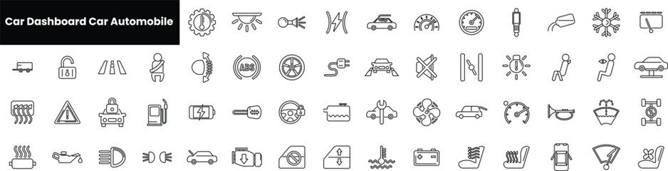 Set of outline car dashboard car automobile icons - obrazy, fototapety, plakaty