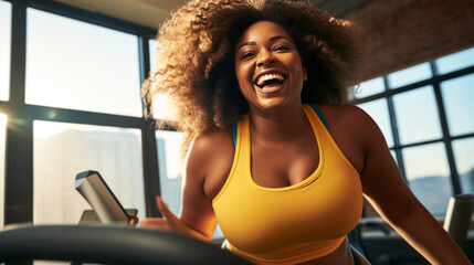Fitness Concept. Portrait of happy black plus size woman