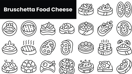 Set of outline bruschetta food cheese icons - obrazy, fototapety, plakaty
