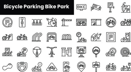 Set of outline bicycle parking bike park icons - obrazy, fototapety, plakaty