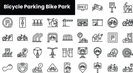 Fototapeten Set of outline bicycle parking bike park icons © DuoWalker