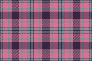 Plaid background, check seamless pattern in pink. Vector fabric texture for textile print, wrapping paper, gift card or wallpaper.