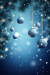 Fototapeta na wymiar BLUE CHRISTMAS BACKGROUND WITH BALLS OF CHRISTMAS. VERTICAL.