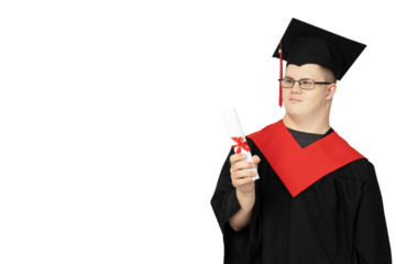 PNG,A boy with Down syndrome in a prom suit, isolated on white background