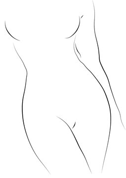 beautiful Woman's  body minimalist line art illustration. icon. Nude woman concept of feminine hygiene, health and body care.