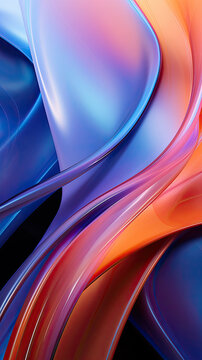 wallpaper glass neomorphism wave in shades of orange, blue, and purple or translucent lighting and depth effects that give three-dimensional appearance
