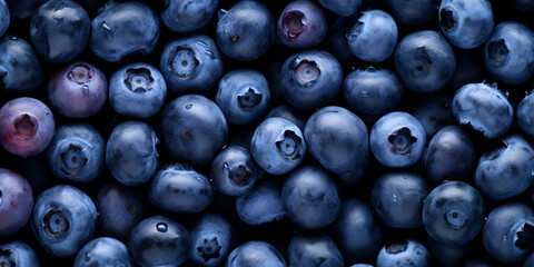 Fresh blueberries fruit background. Natural background of fresh ripe blueberries with drops of water generative AI
