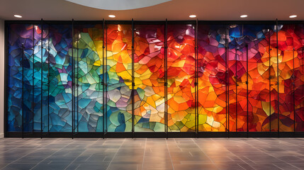 The wall are decorated with colorful glass background. Generative Ai.