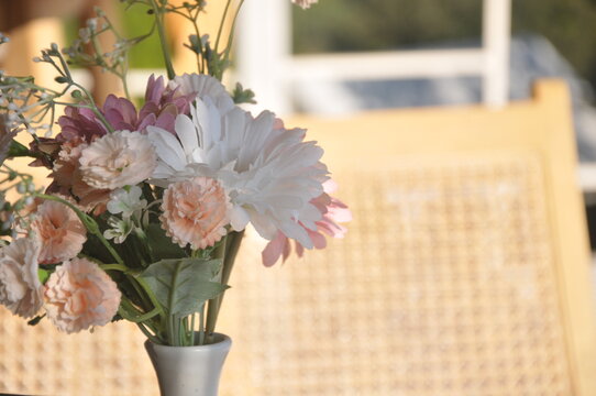 flower vase with beautiful flowers. artificial flowers. decoration interior 