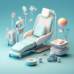 Online Healthcare in 3D Cartoon Style: A Vibrant Depiction of Medical Equipment and Wellness