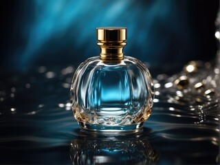 Luxury jewelry perfume still life picture, surrounded by water waves, product promotion