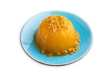 Mango and passion fruit jelly isolated on white, side view.