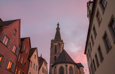 Cathedral Dom Sankt Martin, historic centre of Rottenburg am Neckar, Baden-Wuerttemberg, Germany, sunset