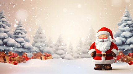 Naklejka na ściany i meble santa claus and christmas tree christmas, santa, winter, holiday, claus, santa claus, snow, tree, xmas, gift, cartoon, celebration, 