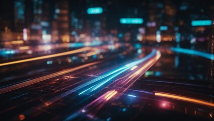 Futuristic city with neon lights and highways