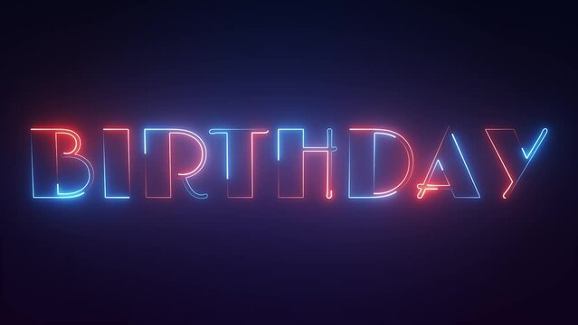 neon glowing birthday text animated on dark background