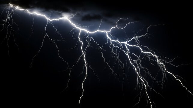 Lightning and thunderclap isolated on a black background to overlay on your photos. Lightning in the night sky