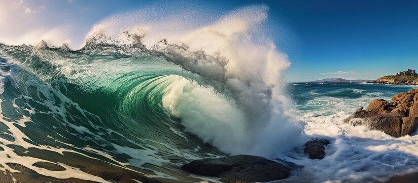 Ocean big Wave, big sea waves, clear water in Tropical sea colorful background