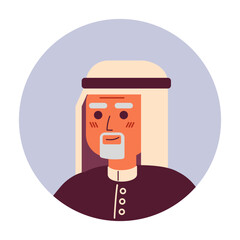 Saudi elderly man relaxed standing 2D vector avatar illustration. Cheerful arab senior male cartoon character face. Positive confident headshot posing flat color user profile image isolated on white