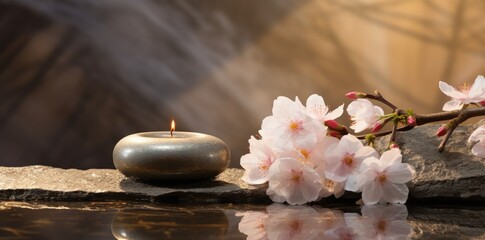 Tranquil Candlelit Wellness with Cherry Blossoms