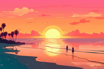 a breathtaking beach sunset, capturing the serene and calming atmosphere of the coast