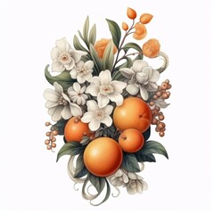 a bouquet of oranges and other flowers, in the style of chic illustrations