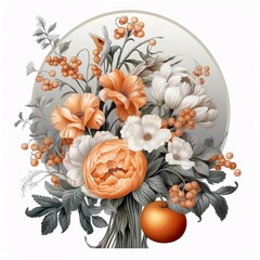 a bouquet of oranges and other flowers, in the style of chic illustrations