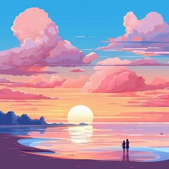 a breathtaking beach sunset, capturing the serene and calming atmosphere of the coast