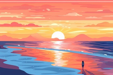 a breathtaking beach sunset, capturing the serene and calming atmosphere of the coast