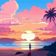 a breathtaking beach sunset, capturing the serene and calming atmosphere of the coast