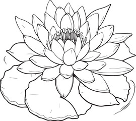 Hand drawn lotus flower. black and white vector.