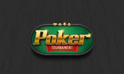 Poker tournament banner. Casino logo with poker table and red ribbon. Vector illustration.