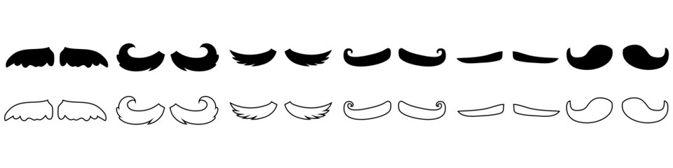 Mustache vector icon set. Barber illustration symbol collection.