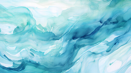 Fototapeta na wymiar Watercolor sea ocean wave teal turquoise colored background texture marble. Generative Ai.