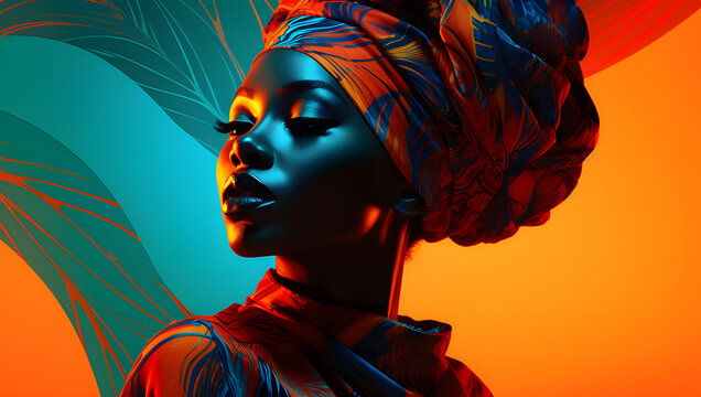 a black woman embracing bright colors in front of an orange abstract background ai generative^^^^^^^^^^
