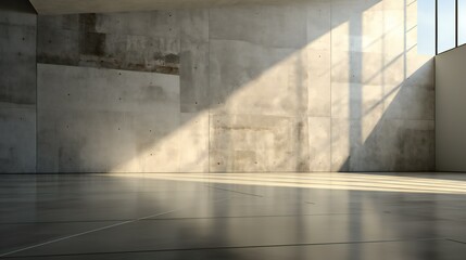 Minimalist Aesthetics: Sunlight Casting Shadows on Concrete Walls in a Modern Architectural Space