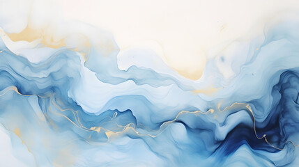 White and Blue shades watercolor fluid painting vector background design. Dusty pastel and golden marble marble texture. Generative Ai.