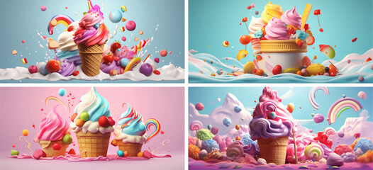birthday party milk ice fun pastry dairy snack cream strawberry cupcake illustration ice cream