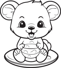 Vector illustration of cute cartoon bear with a plate