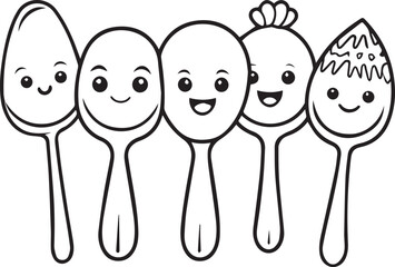 Happy family of children spoon. vector illustration