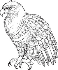 Vector hand drawn sketch of eagle coloring page design