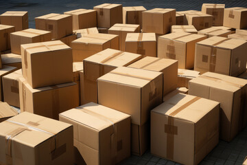 Fototapeta premium Neatly Arranged Recycled Cardboard Boxes Symbolize Zero Waste