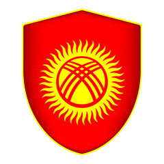 Kyrgyzstan flag in shield shape. Vector illustration.