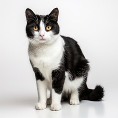 Obraz premium Sitting balck and white cat, isolated on white background, AI generated