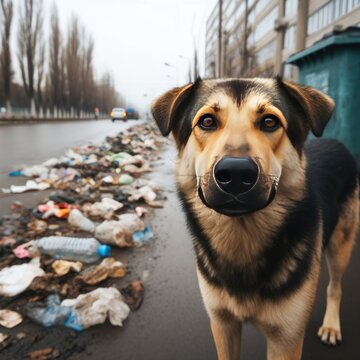 animals among garbage.Save animals environmental problems background image