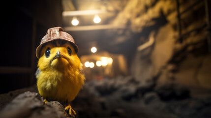 Terrified canary in a coal mine - obrazy, fototapety, plakaty