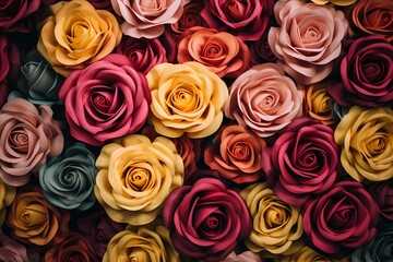 Various roses in many shades arranged together