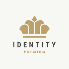 Premium style abstract gold crown logo symbol. Royal king icon.